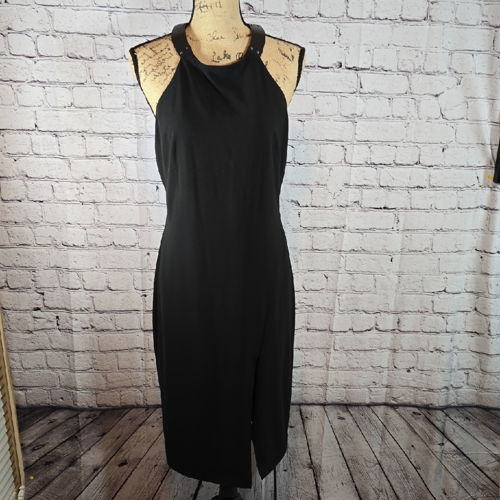 Halston Heritage Black Midi Halter Neckline Dress Size 8